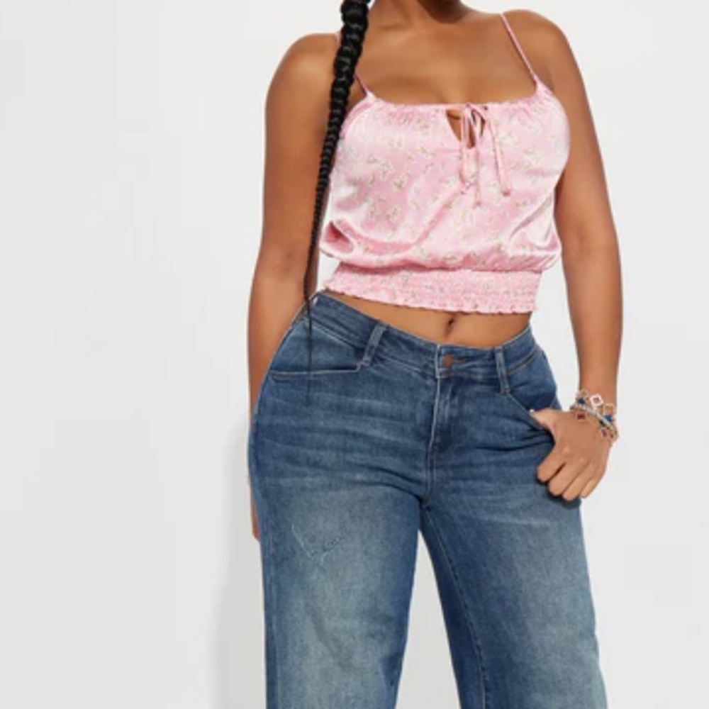 Fashion Nova Pink Floral Tie-Front Smocked Cami - Picture 3 of 7